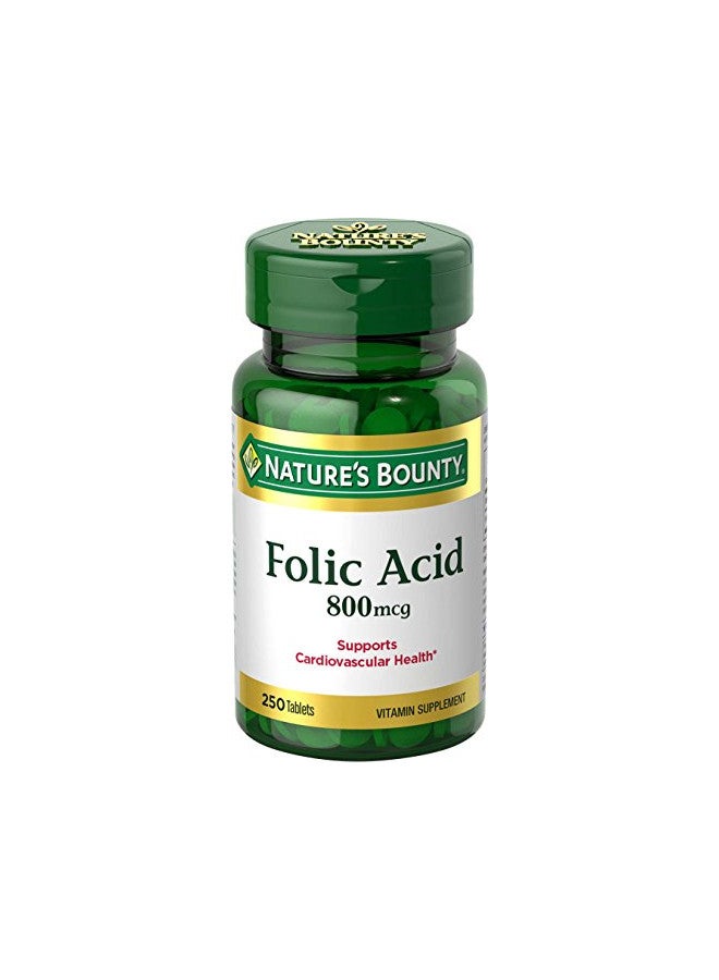 Nature's Bounty Folic Acid Supplement, Supports Cardiovascular Health, 800mcg, Tablet 250 Count(Pack of 3)