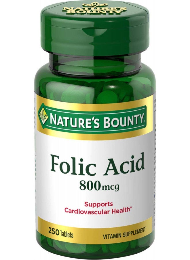 Nature's Bounty Folic Acid Supplement, Supports Cardiovascular Health, 800mcg, Tablet 250 Count(Pack of 3)