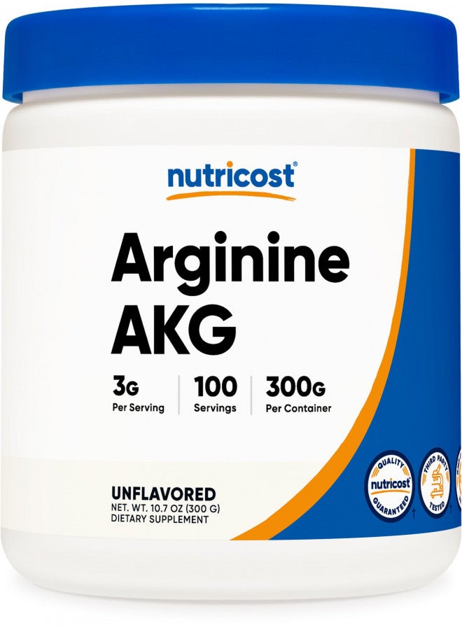 Nutricost Arginine AKG Powder 300 Grams (AAKG) - 3G Per Serving & 100 Servings - Pure Arginine Alpha Ketoglutarate