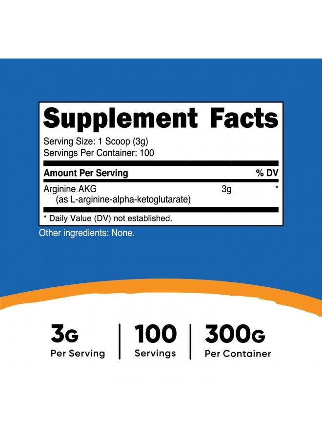 Nutricost Arginine AKG Powder 300 Grams (AAKG) - 3G Per Serving & 100 Servings - Pure Arginine Alpha Ketoglutarate