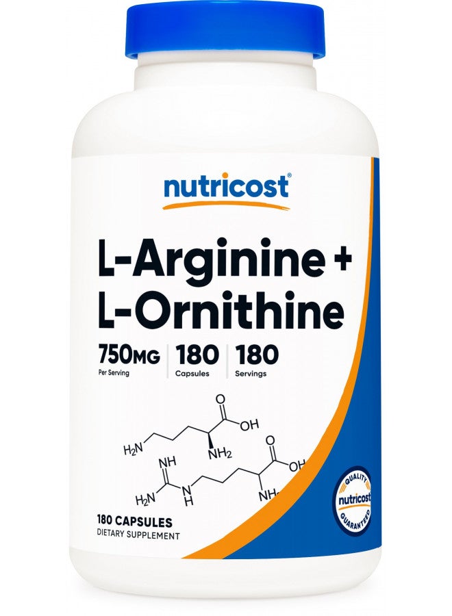 Nutricost L-Arginine L-Ornithine 750mg; 180 Capsules