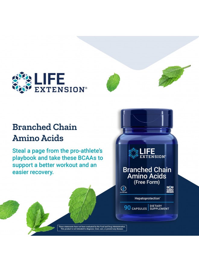 Life Extension Branched Chain Amino Acids - BCAA Supplement - Essential Nutrition L-Leucine, L-Isoleucine, L-Valine for Muscle Recovery Support after Workout - Gluten & GMO Free - 90 Capsules