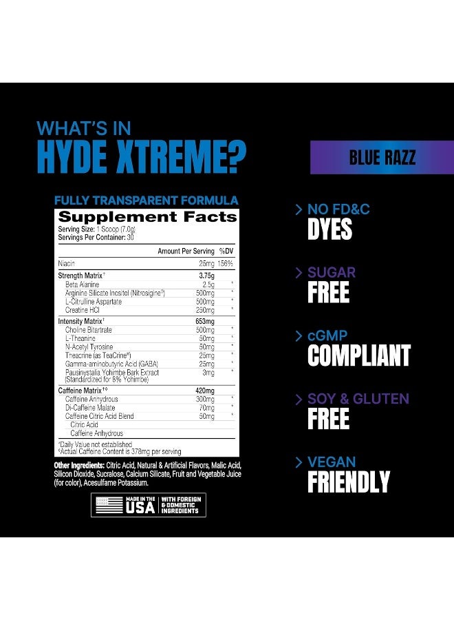 PROSUPPS® Mr. Hyde® Xtreme Pre-Workout Powder Energy Drink - Intense Sustained Energy, Pumps & Focus with Beta Alanine, Creatine & Nitrosigine, (30 Servings, Blue Razz Blitz)
