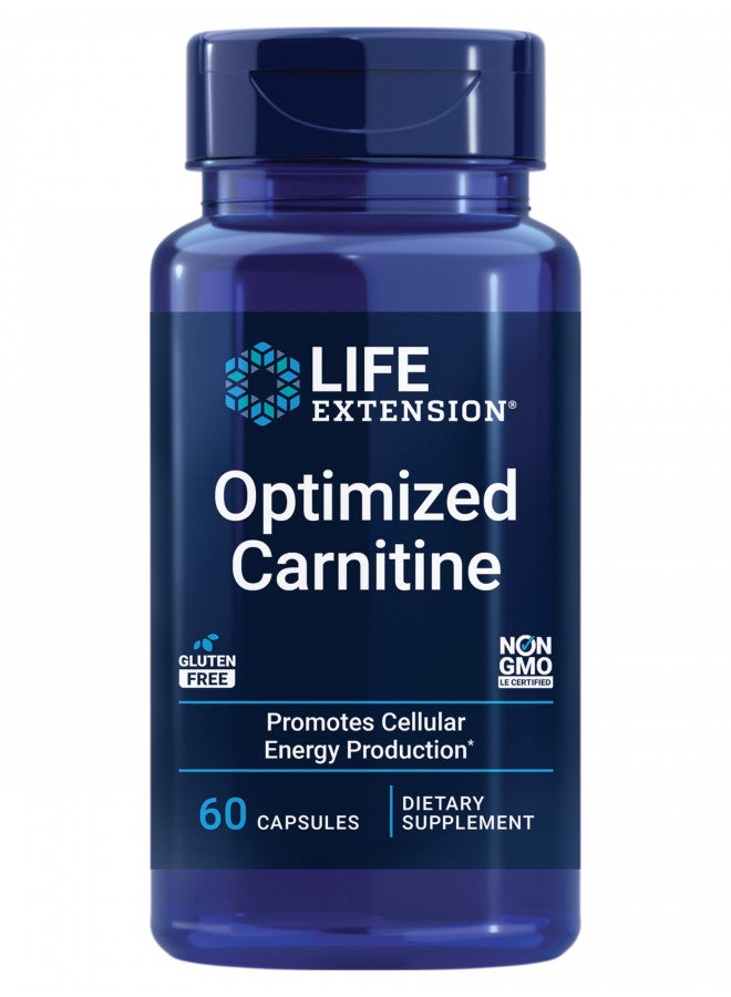 Life Extension Optimized Carnitine L-Carnitine Supplement - Supports Heart, Brain Health& Exercise Recovery Gluten-Free Non-GMO 60 Capsules