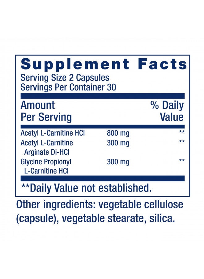 Life Extension Optimized Carnitine L-Carnitine Supplement - Supports Heart, Brain Health& Exercise Recovery Gluten-Free Non-GMO 60 Capsules