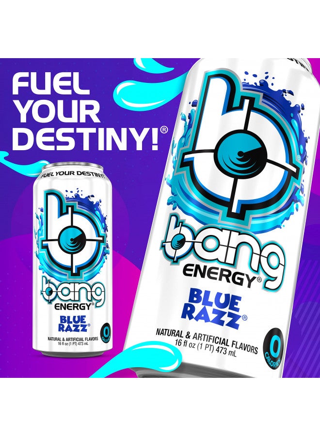 Bang Energy Blue Razz, Sugar-Free Energy Drink, 16-Ounce (Pack of 12)