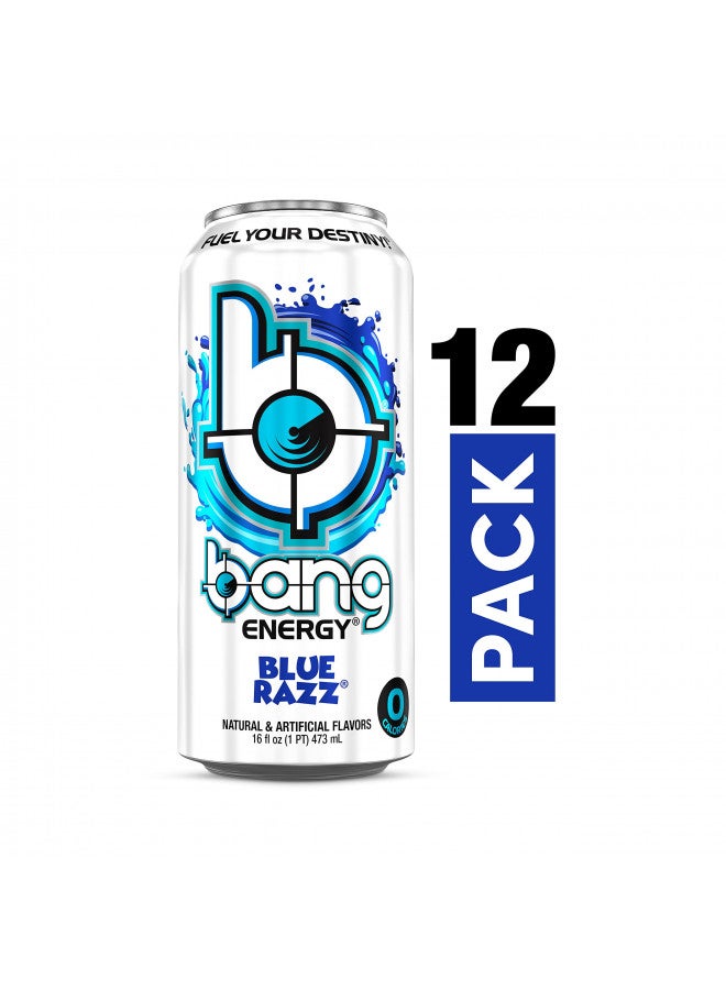 Bang Energy Blue Razz, Sugar-Free Energy Drink, 16-Ounce (Pack of 12)