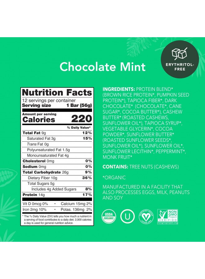 ALOHA Organic Plant Based Protein Bars, Chocolate Mint, 1.98 Oz (Pack of 12)