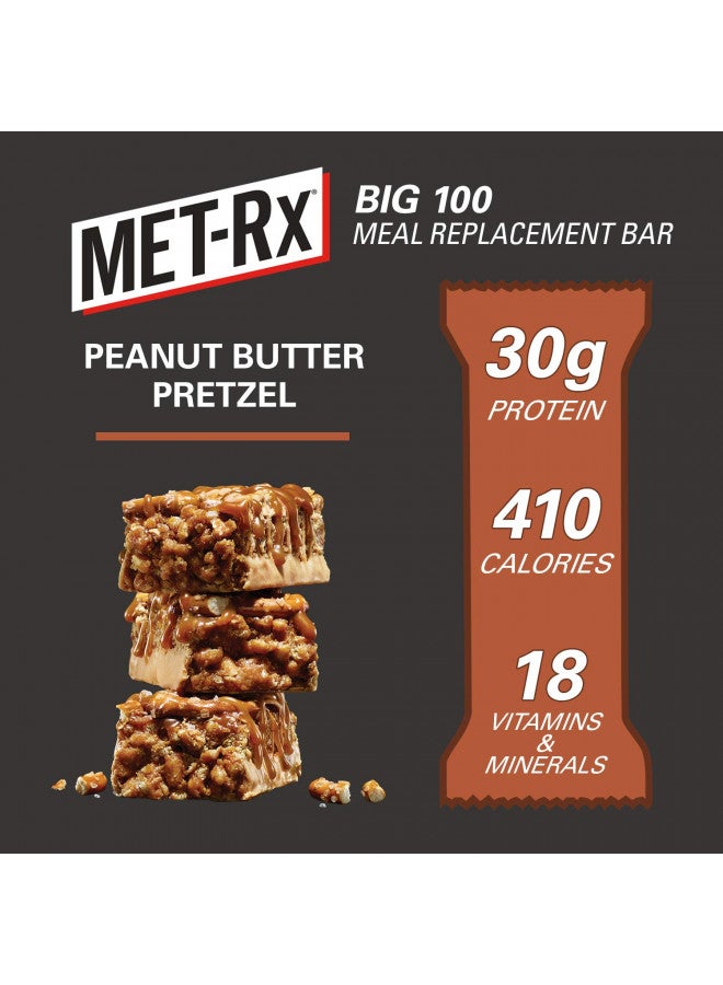 MET-Rx Big 100 Colossal Protein Bars, Great as Healthy Meal Replacement, Snack, and Help Support Energy, Peanut Butter Pretzel, With Vitamin A, Vitamin C, and Zinc, 100 g, (Pack of 9)