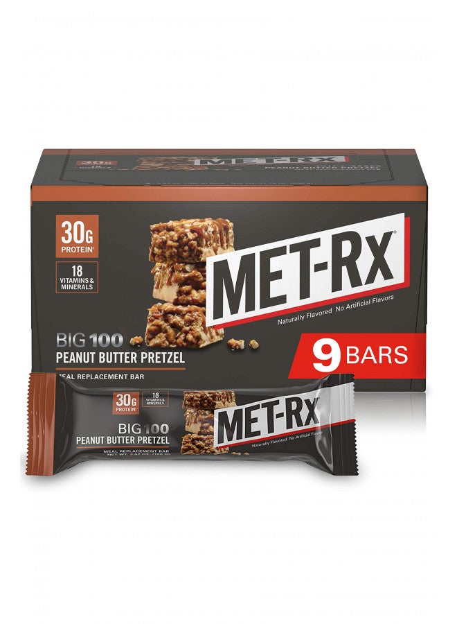 MET-Rx Big 100 Colossal Protein Bars, Great as Healthy Meal Replacement, Snack, and Help Support Energy, Peanut Butter Pretzel, With Vitamin A, Vitamin C, and Zinc, 100 g, (Pack of 9)