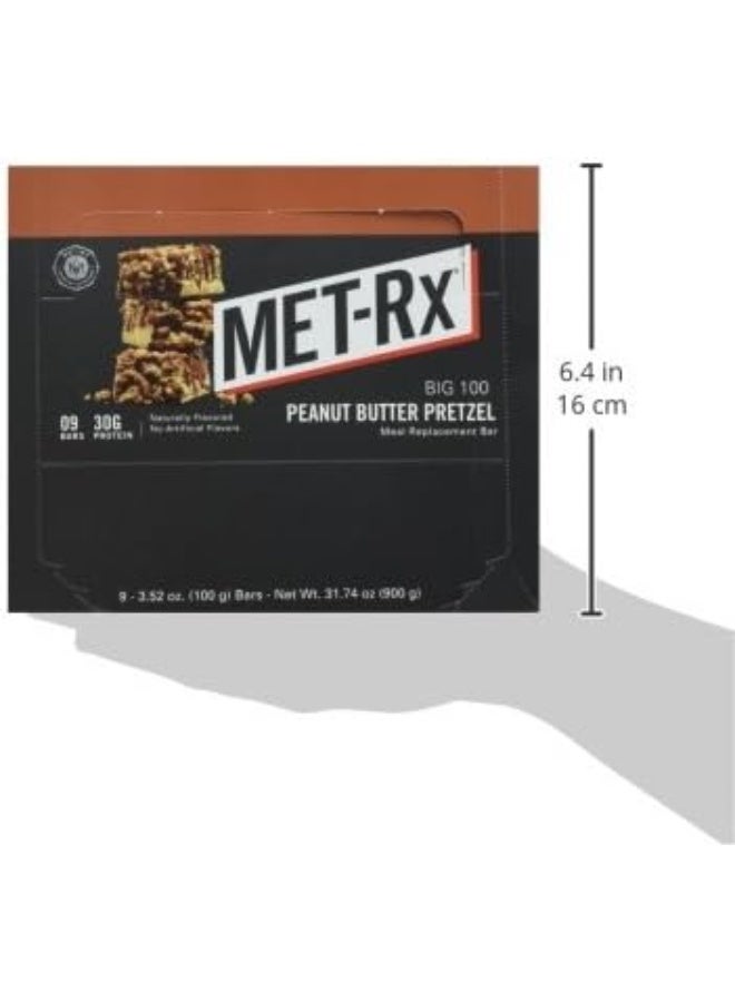 MET-Rx Big 100 Colossal Protein Bars, Great as Healthy Meal Replacement, Snack, and Help Support Energy, Peanut Butter Pretzel, With Vitamin A, Vitamin C, and Zinc, 100 g, (Pack of 9)