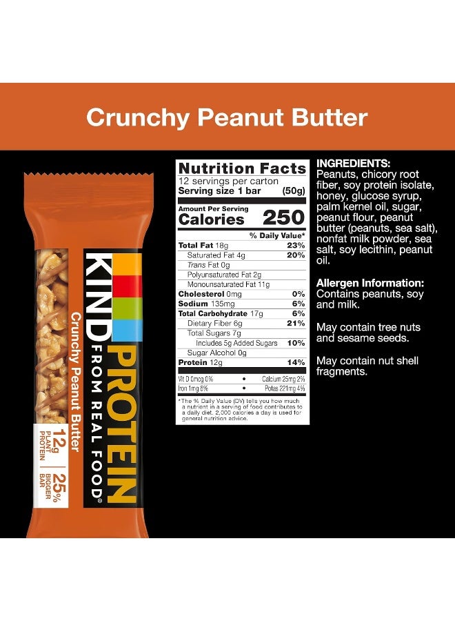 KIND Protein Bars, Crunchy Peanut Butter, Healthy Snacks, Gluten Free, 12g Protein, 12 Count