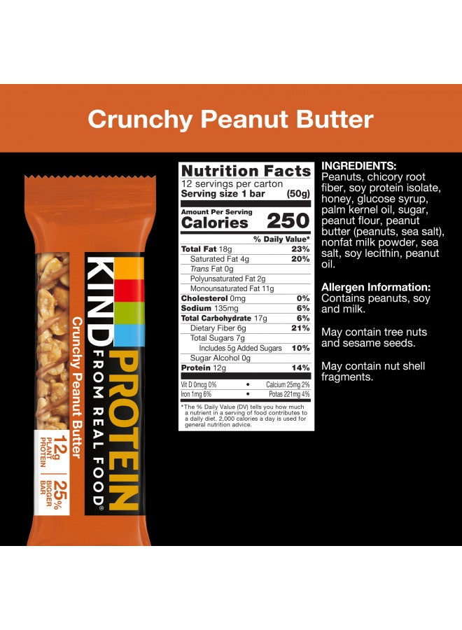 KIND Protein Bars, Crunchy Peanut Butter, Healthy Snacks, Gluten Free, 12g Protein, 12 Count