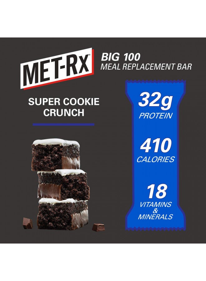 MET-Rx Big 100 Protein Bar, Meal Replacement Bar, 32G Protein, Super Cookie Crunch, 3.52 Oz (Pack of 9)