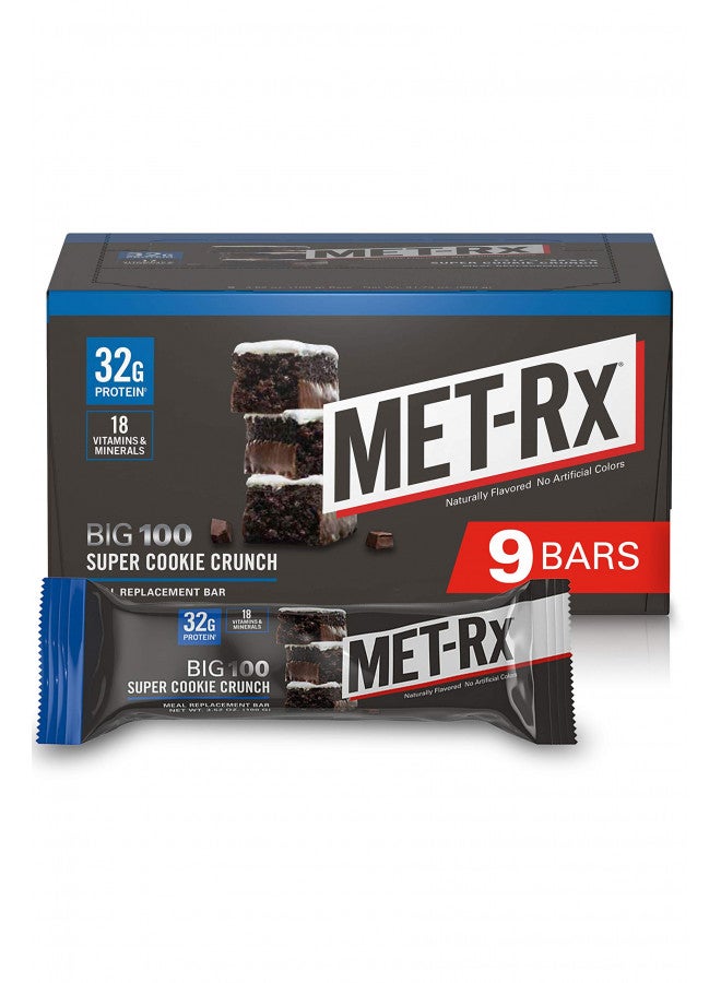 MET-Rx Big 100 Protein Bar, Meal Replacement Bar, 32G Protein, Super Cookie Crunch, 3.52 Oz (Pack of 9)
