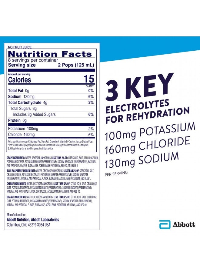 Pedialyte Electrolyte Solution Freezer Pops, Variety Pack, Pack of 64