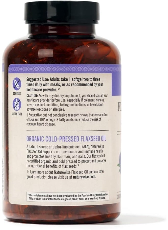 NatureWise Organic Flaxseed Oil 1200mg 720mg ALA Highest Potency Flax Oil Omega 3 for Cardiovascular, Cognitive, Immune Support Healthy Hair, Skin, & Nails Non-GMO [2 Months - 120 Softgels]