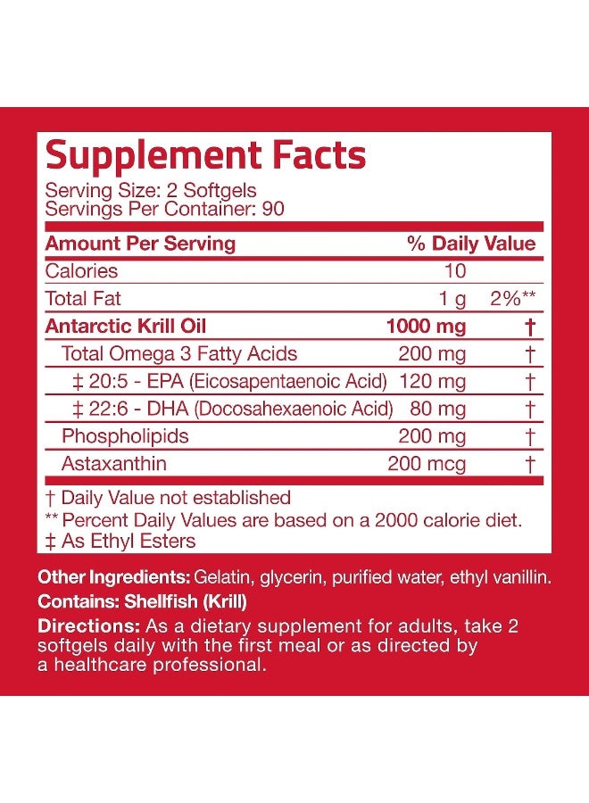 Bronson Antarctic Krill Oil 1000 mg with Omega-3s EPA, DHA, Astaxanthin and Phospholipids 180 Softgels