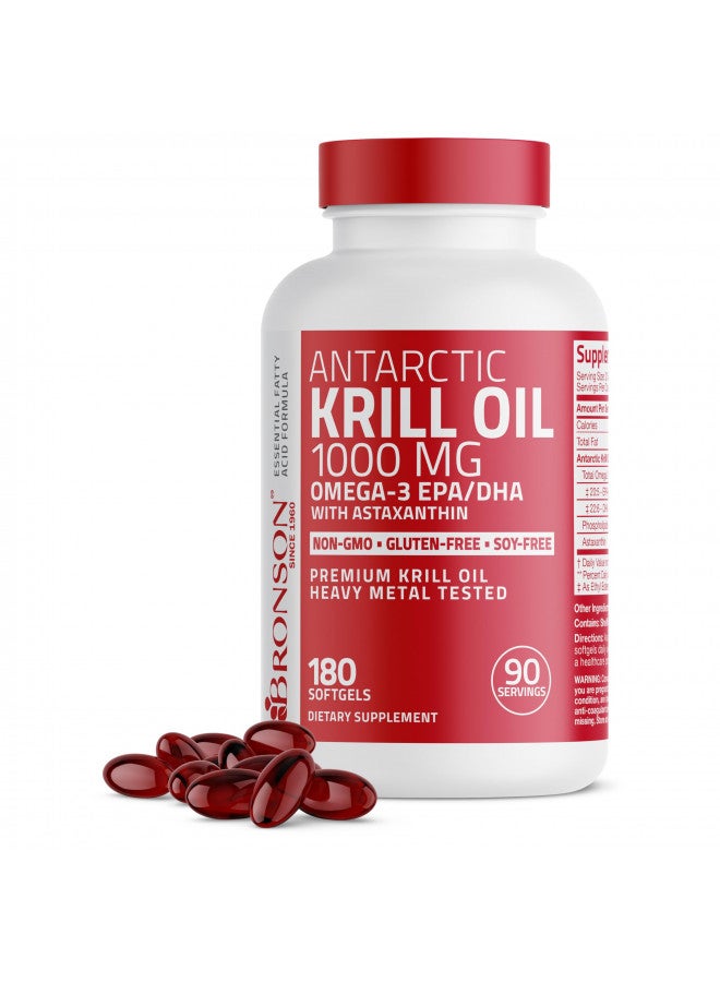 Bronson Antarctic Krill Oil 1000 mg with Omega-3s EPA, DHA, Astaxanthin and Phospholipids 180 Softgels