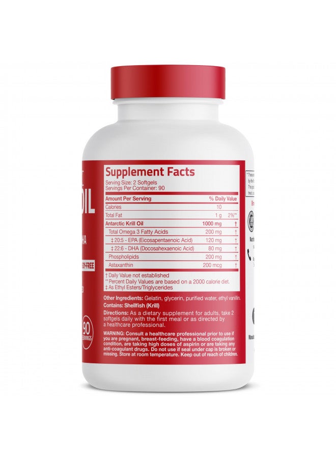 Bronson Antarctic Krill Oil 1000 mg with Omega-3s EPA, DHA, Astaxanthin and Phospholipids 180 Softgels