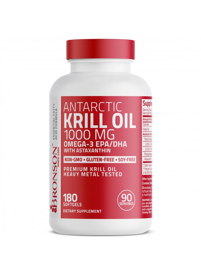 Bronson Antarctic Krill Oil 1000 mg with Omega-3s EPA, DHA, Astaxanthin and Phospholipids 180 Softgels