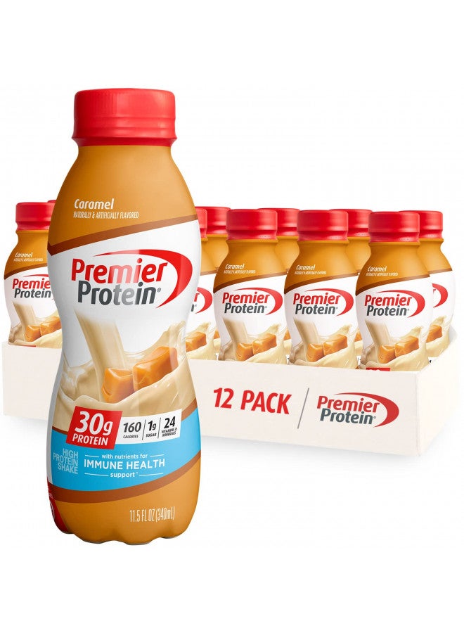 Premier Protein Shake, Caramel, 30g Protein, 1g Sugar, 24 Vitamins & Minerals, Nutrients to Support Immune Health 11.5 fl oz (12 Pack)