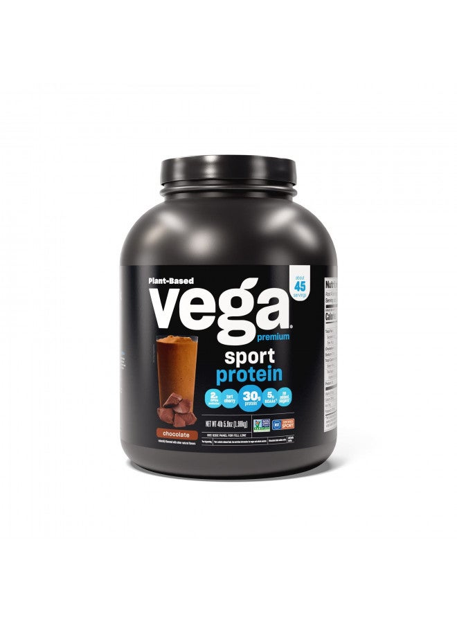 Vega Sport Premium Vegan Protein Powder Chocolate (45 Servings) 30g Vegan Protein, 5g BCAAs, Low Carb, Keto, Dairy Free, Gluten Free, Non GMO, Pea Protein for Women & Men, 4lbs (Packaging May Vary)