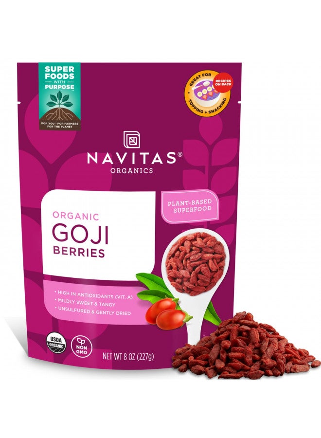 Navitas Organics Goji Berries, 8 oz. Bag, 8 Servings Organic, Non-GMO, Sun-Dried, Sulfite-Free