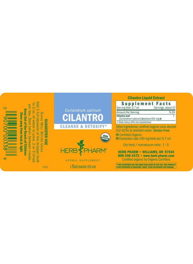 Herb Pharm Certified Organic Cilantro Extract for Cleansing and Detoxification Support - 1 Ounce