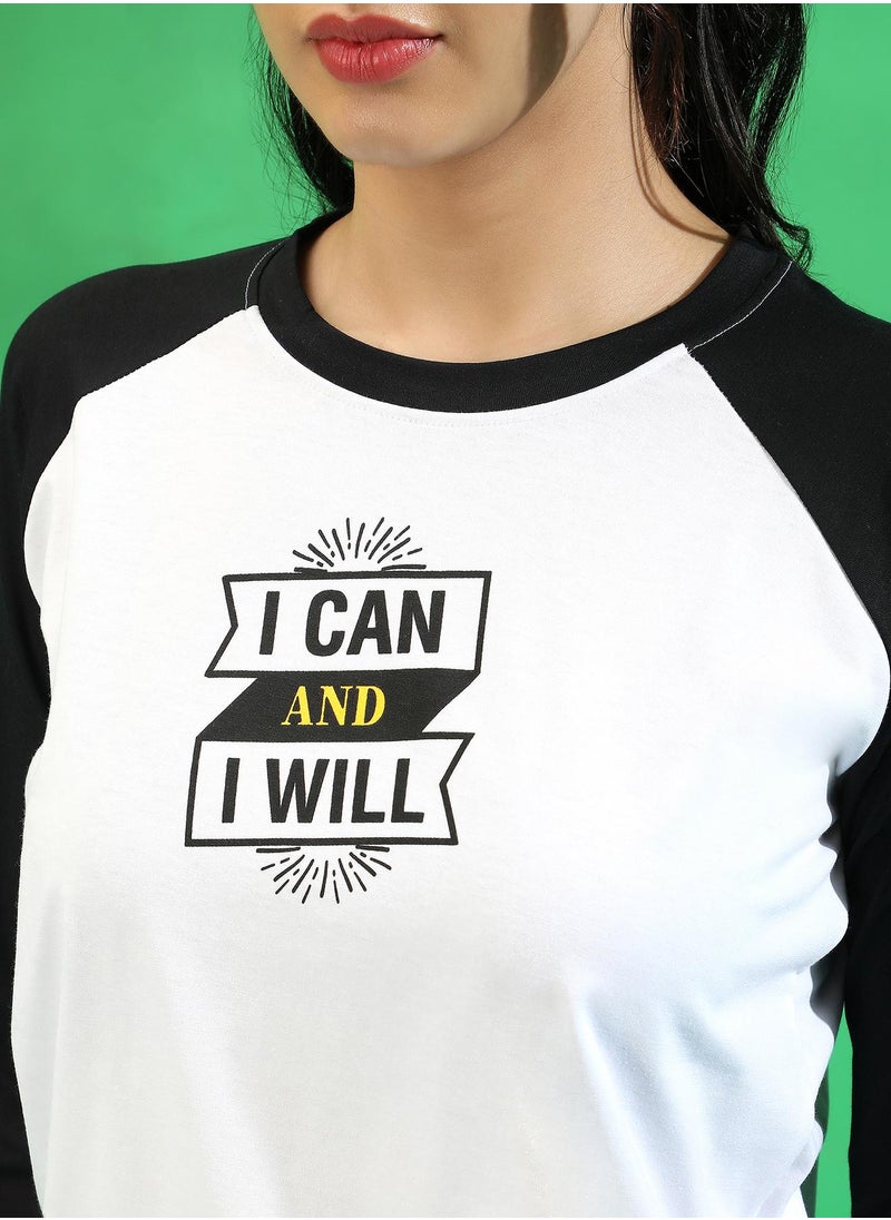 Campus Sutra Women's White I Can & I Will Raglan Top