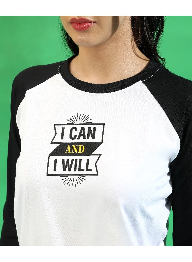 Campus Sutra Women's White I Can & I Will Raglan Top