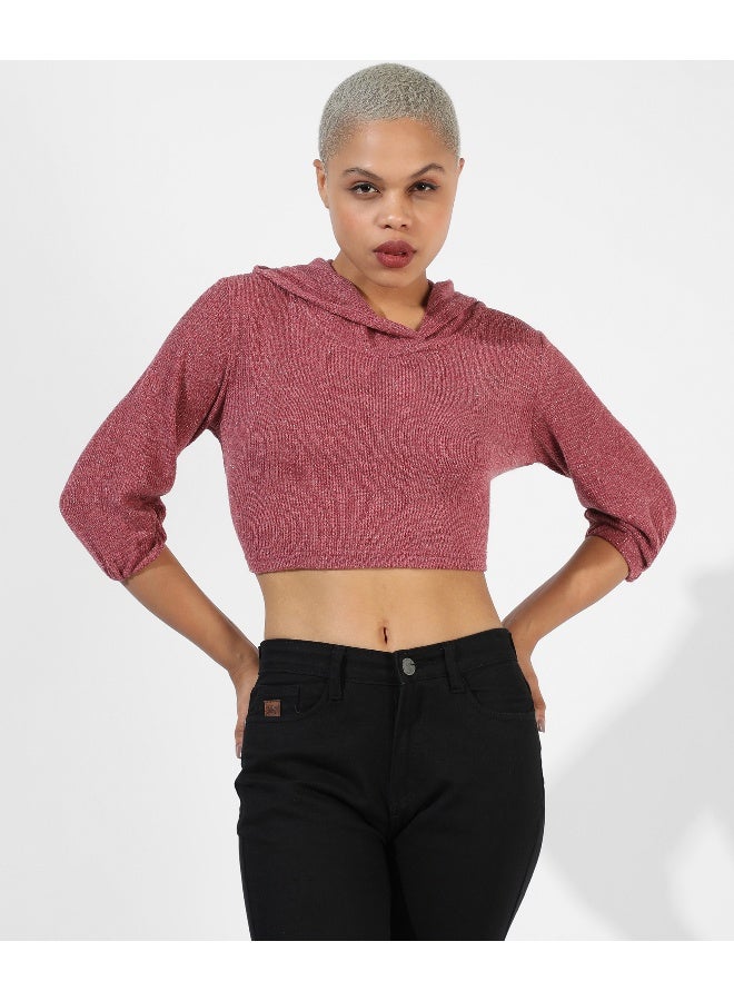 Women's Pink Textured Regular Fit Top