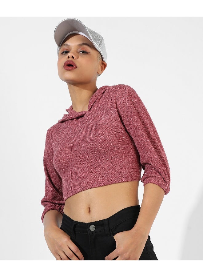 Women's Pink Textured Regular Fit Top