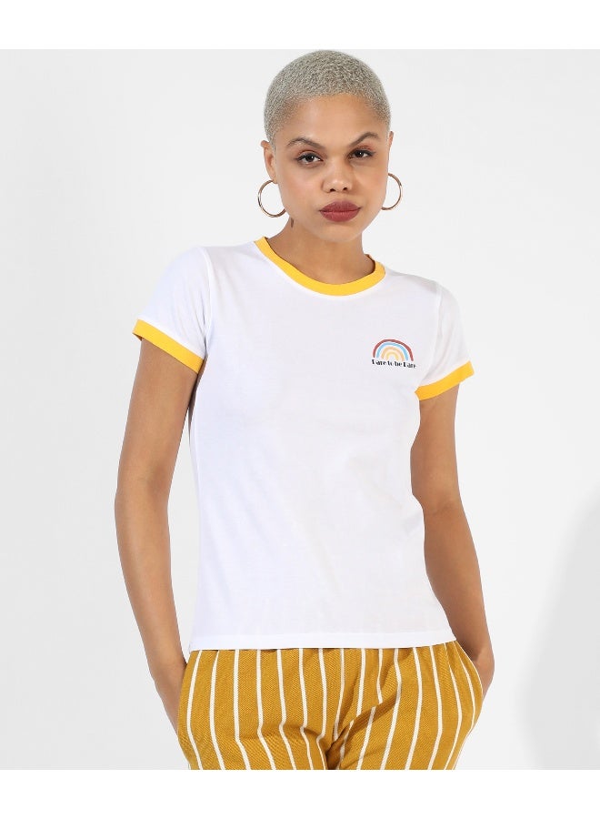 Women's White Printed Regular Fit Top