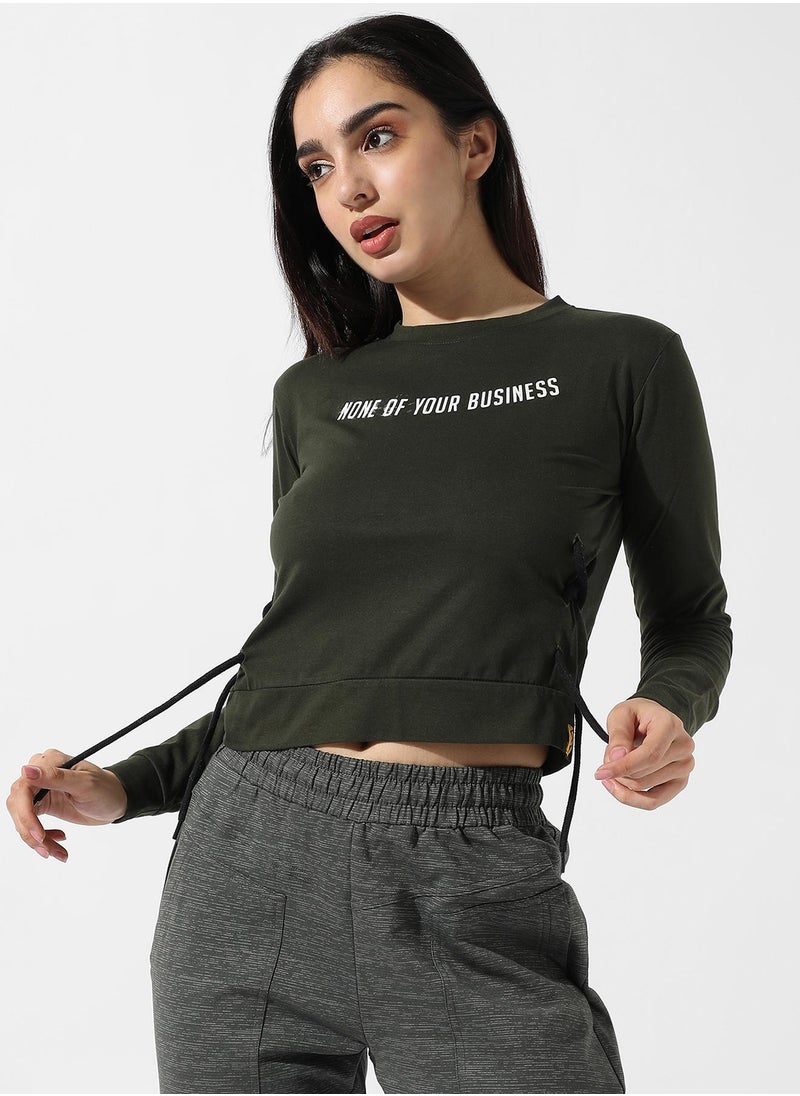 Women's Forest Green Typographic Print Top