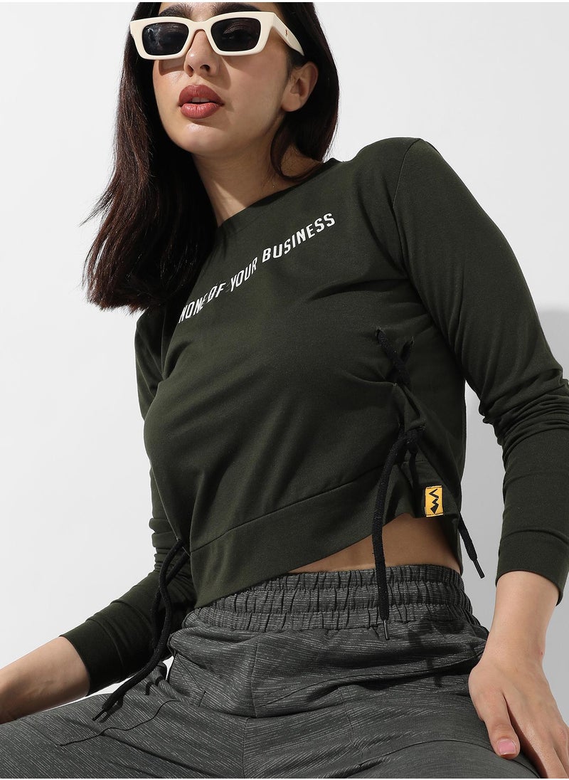 Women's Forest Green Typographic Print Top