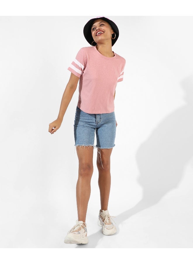 Women's Pink Solid Regular Fit Top