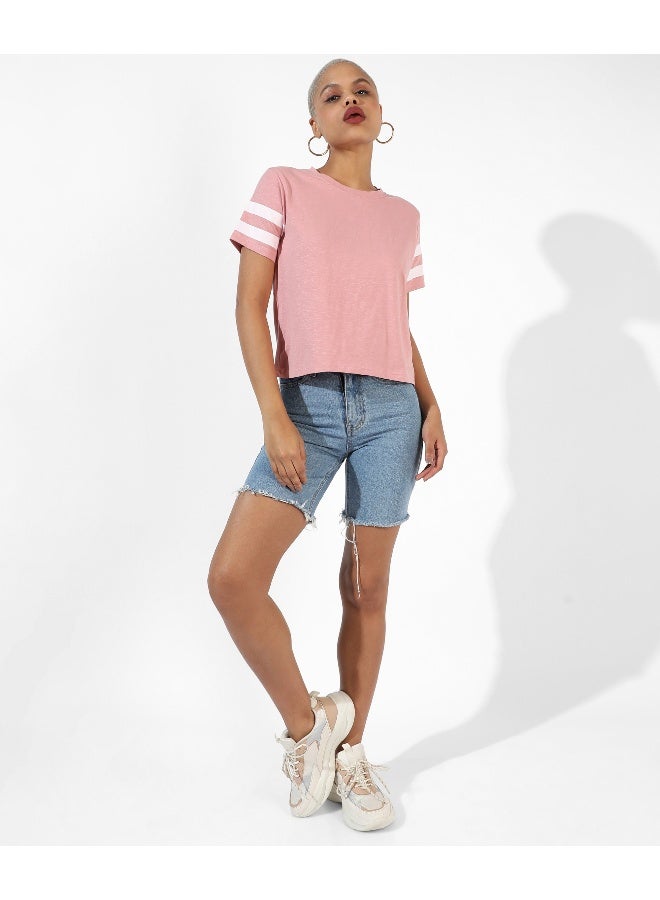 Women's Pink Solid Regular Fit Top