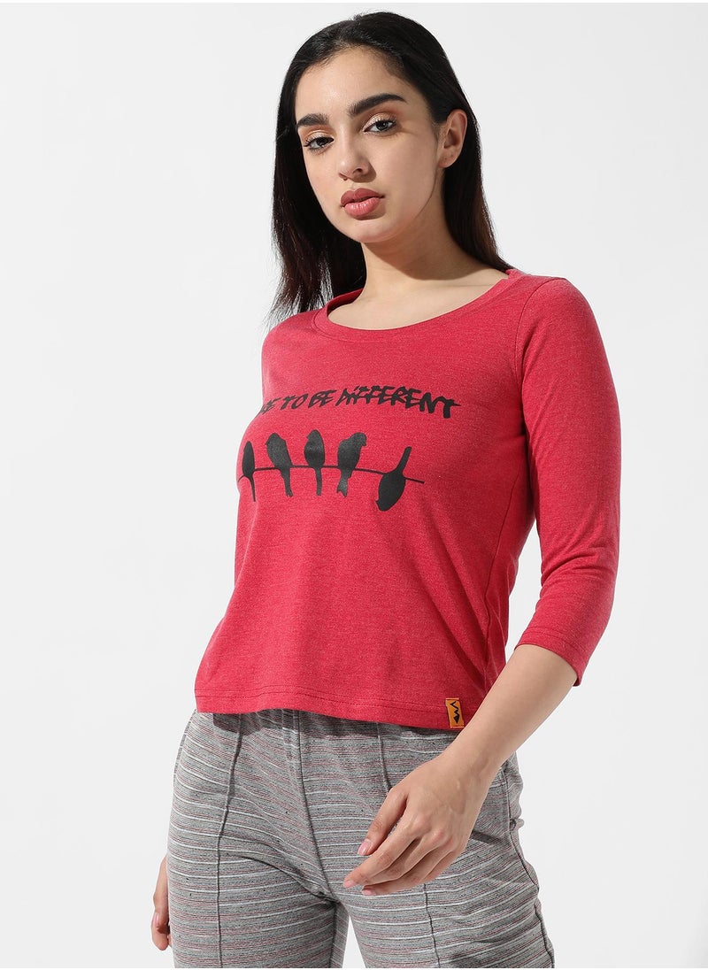 Women's Red Graphic Print Top