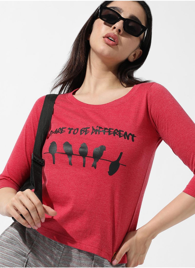 Women's Red Graphic Print Top