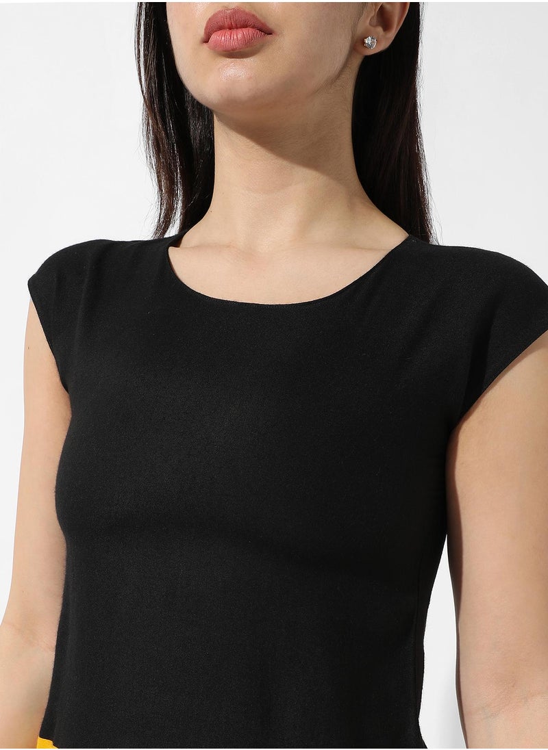 Women's Colourblocked Crew Neck Peplum Top