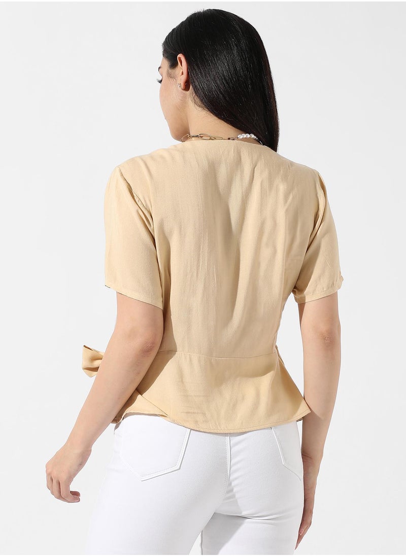 Women's Light Yellow Wrap-Around Top