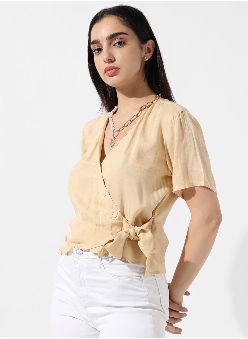 Women's Light Yellow Wrap-Around Top