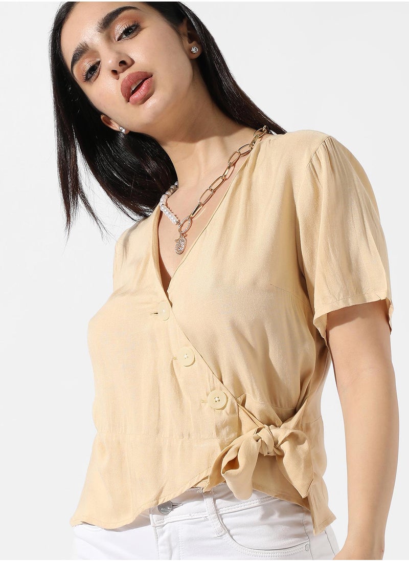 Women's Light Yellow Wrap-Around Top