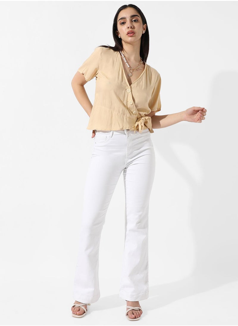 Women's Light Yellow Wrap-Around Top