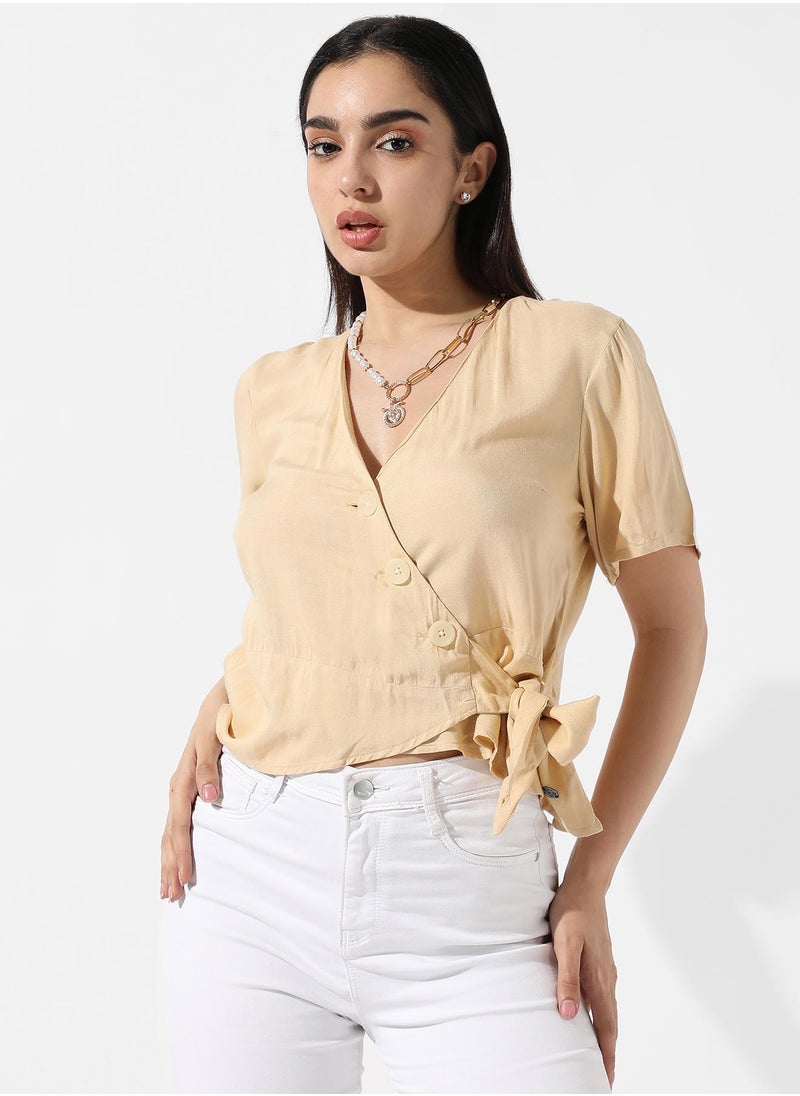 Women's Light Yellow Wrap-Around Top