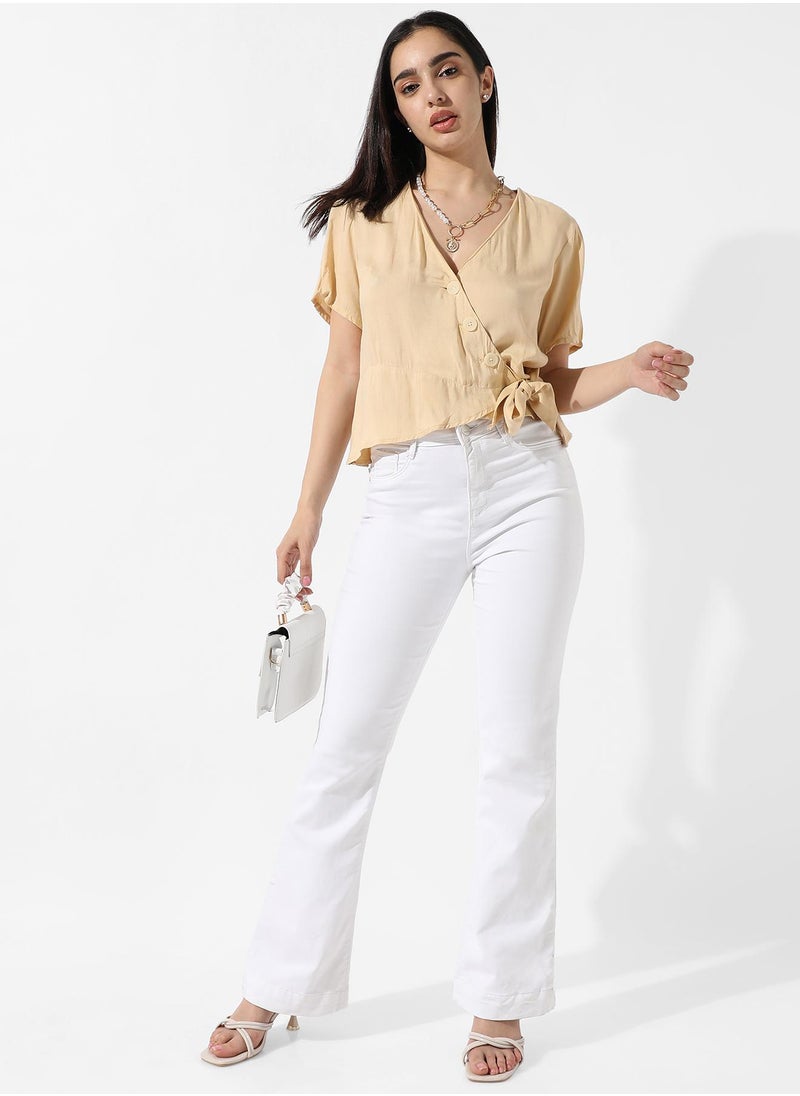 Women's Light Yellow Wrap-Around Top