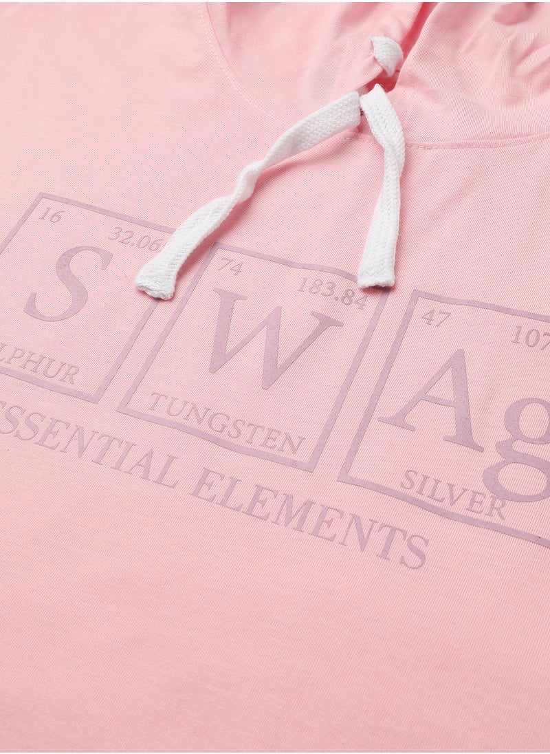 Women's Pink Typographic Print Hooded Top