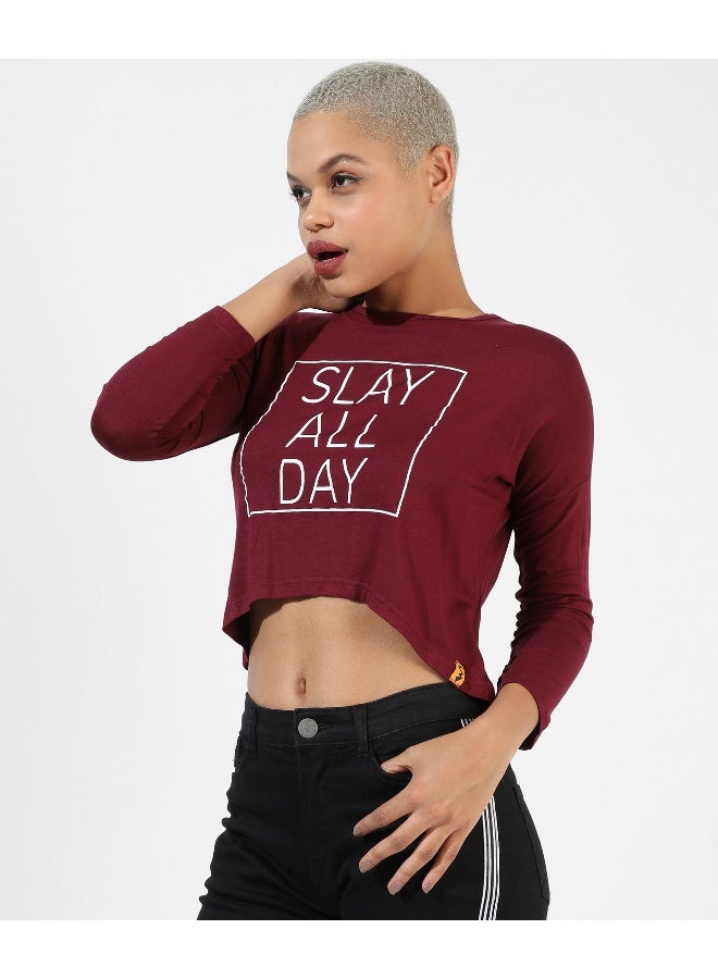 Women's Maroon Printed Regular Fit Top