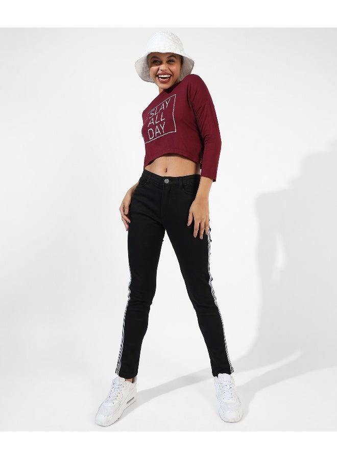 Women's Maroon Printed Regular Fit Top